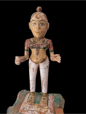 Antique hand-painted wooden Gangaur figure from Rajasthan, India. 17” x 6”